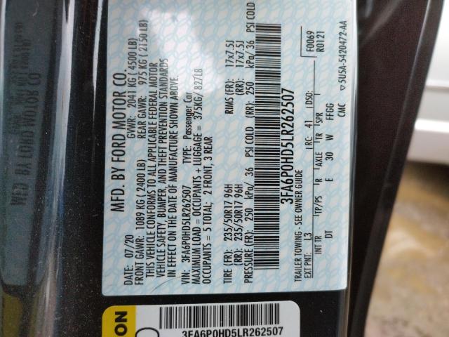 Photo 10 from auction – 2020 FORD FUSION SE with VIN 3FA6P0HD5LR262507