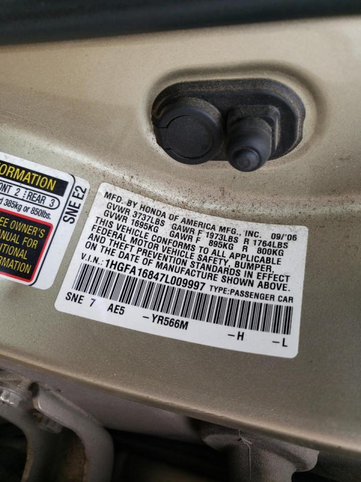 Photo 10 from auction – 2007 HONDA CIVIC EX with VIN 1HGFA16847L009997