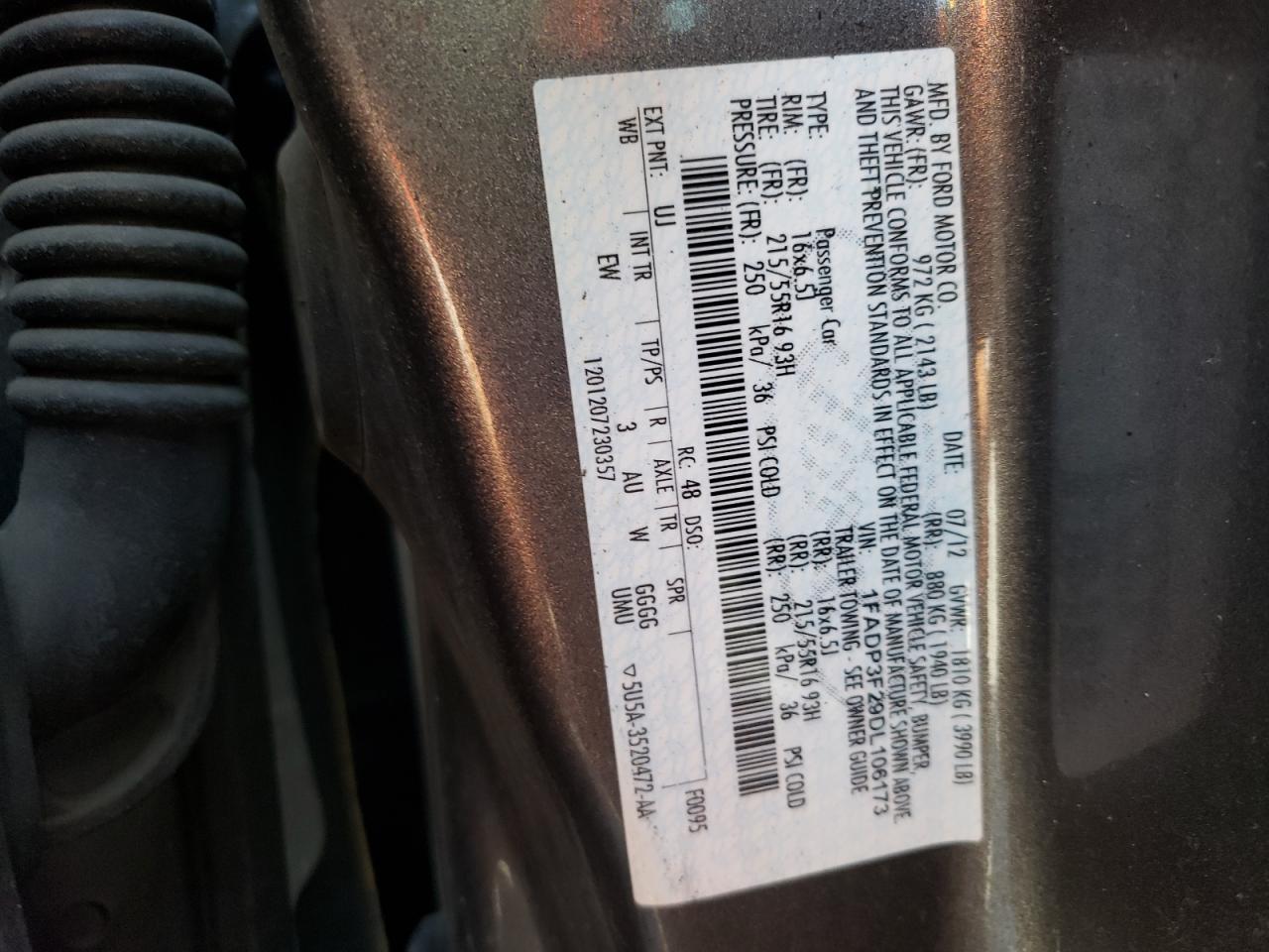 Foto 10 de la subasta – 2013 FORD FOCUS SE con VIN 1FADP3F29DL106173