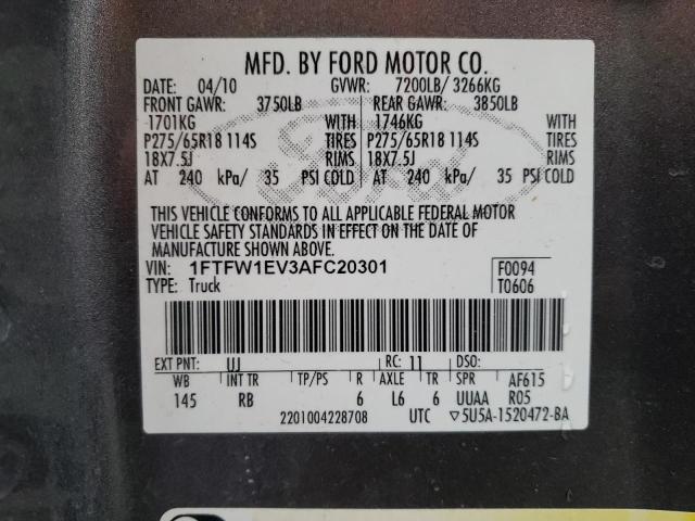 Photo 10 from auction – 2010 FORD F150 SUPER with VIN 1FTFW1EV3AFC20301