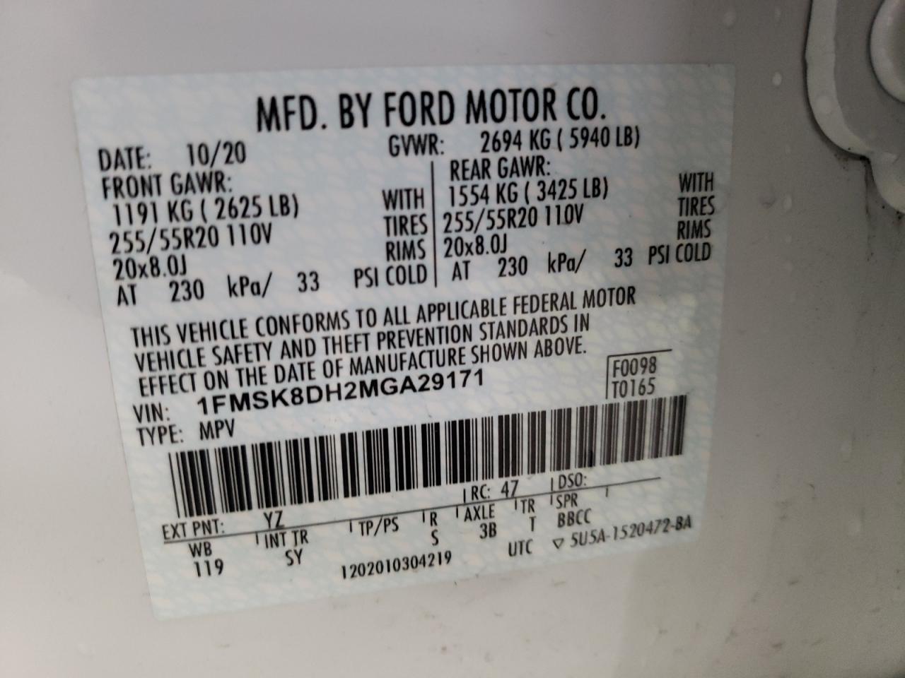 Photo 10 from auction – 2021 FORD EXPLORER X with VIN 1FMSK8DH2MGA29171