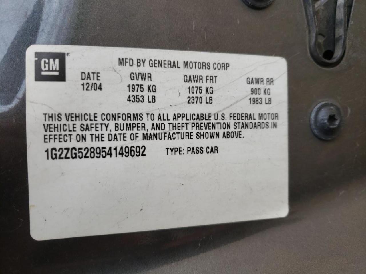 Photo 10 from auction – 2005 PONTIAC G6 with VIN 1G2ZG528954149692