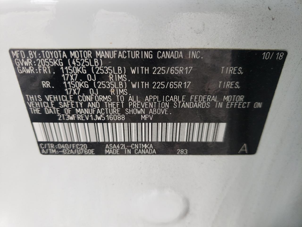 Photo 10 from auction – 2018 TOYOTA RAV4 ADVEN with VIN 2T3WFREV1JW516088