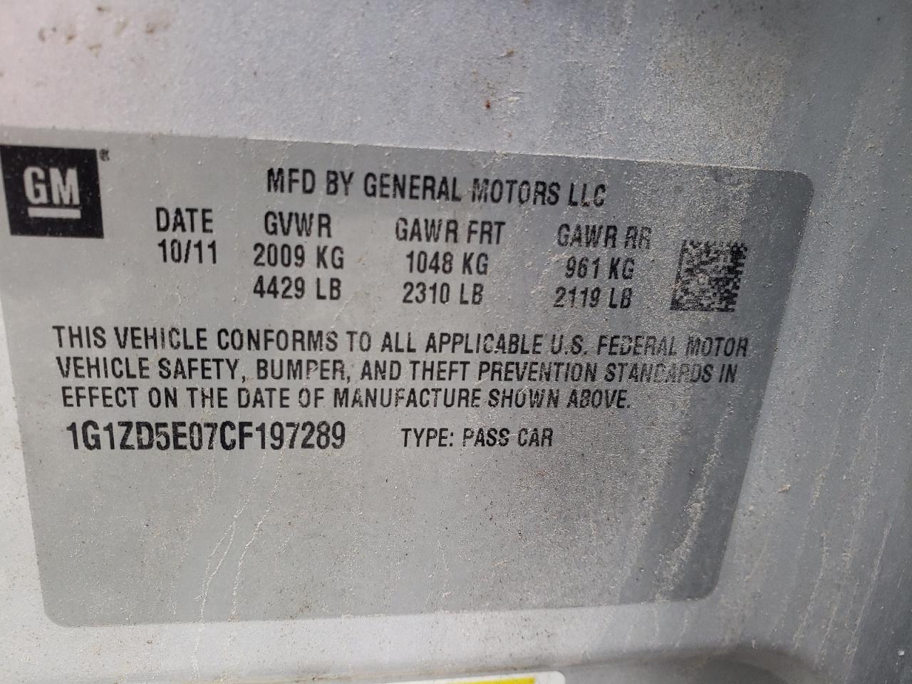 Photo 10 from auction – 2012 CHEVROLET MALIBU 2LT with VIN 1G1ZD5E07CF197289