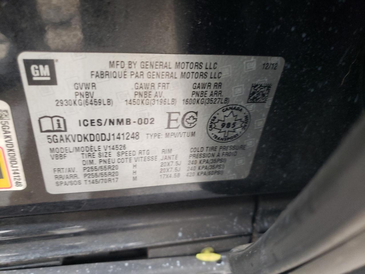 Photo 10 from auction – 2013 BUICK ENCLAVE with VIN 5GAKVDKD0DJ141248