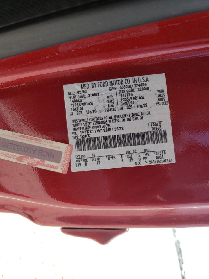 Photo 10 from auction – 2002 FORD F150 with VIN 1FTRX17W12NB13822