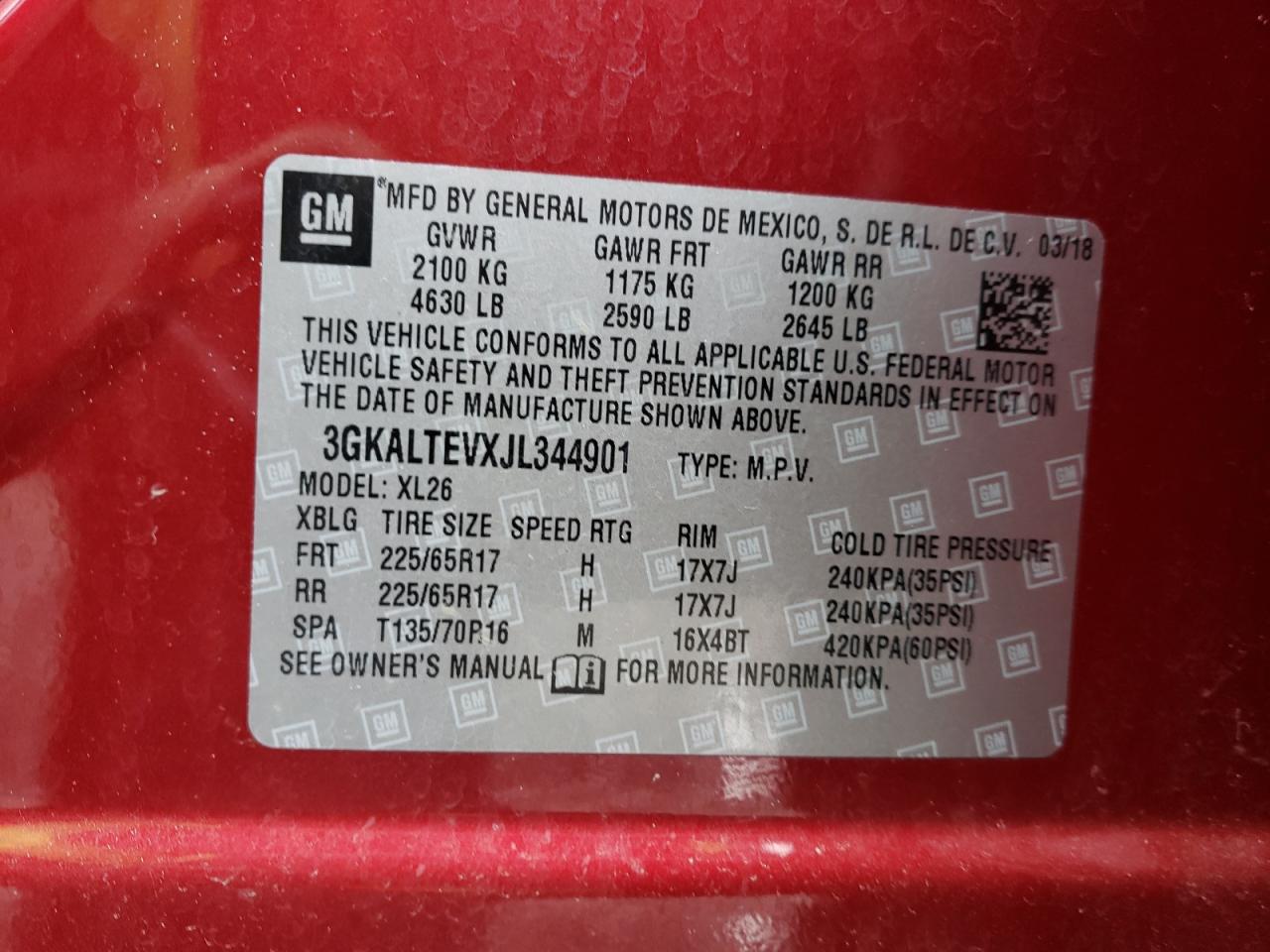 Photo 10 from auction – 2018 GMC TERRAIN SL with VIN 3GKALTEVXJL344901
