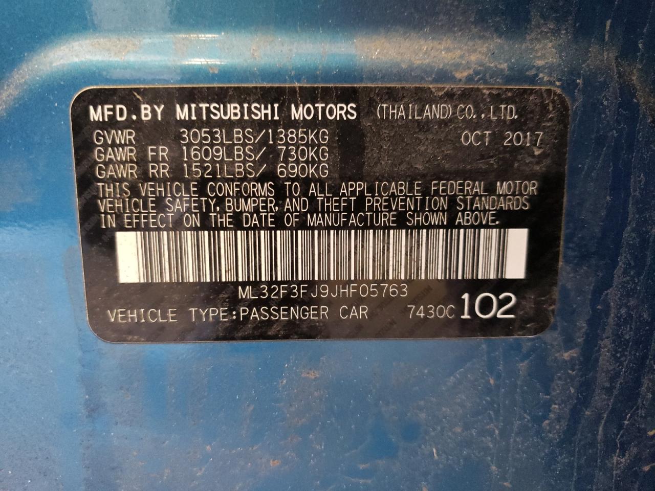Photo 10 from auction – 2018 MITSUBISHI MIRAGE with VIN ML32F3FJ9JHF05763