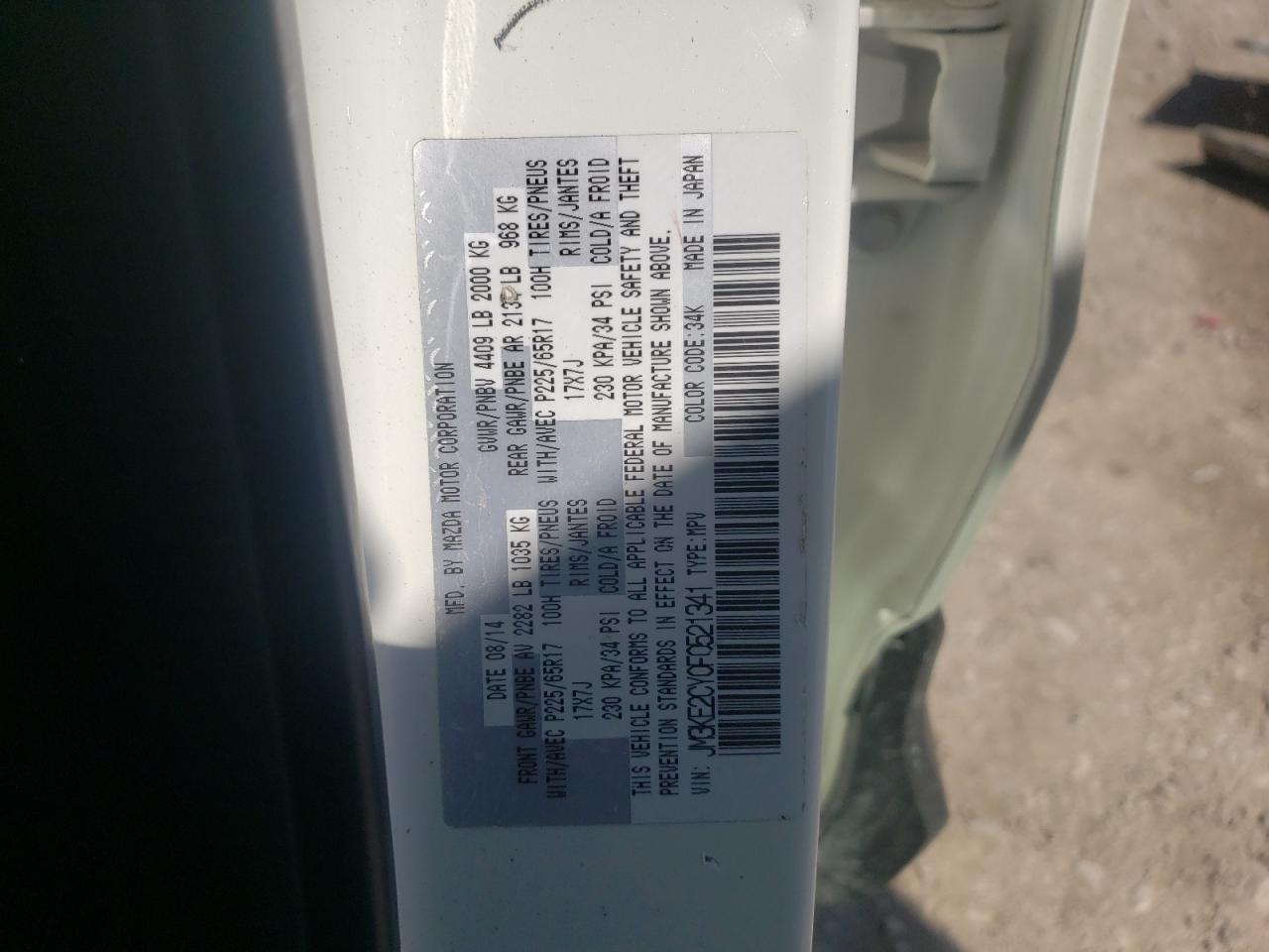 Photo 10 from auction – 2015 MAZDA CX-5 TOURI with VIN JM3KE2CY0F0521341