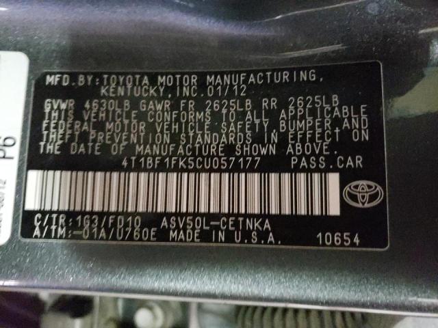 Photo 10 from auction – 2012 TOYOTA CAMRY BASE with VIN 4T1BF1FK5CU057177