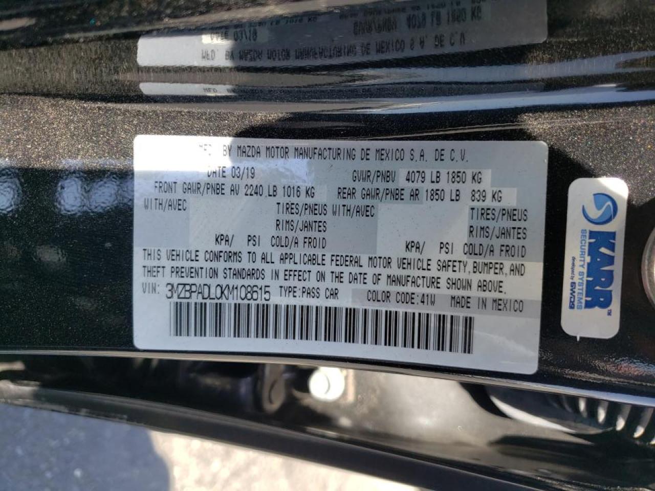Photo 10 from auction – 2019 MAZDA 3 PREFERRE with VIN 3MZBPADL0KM108615