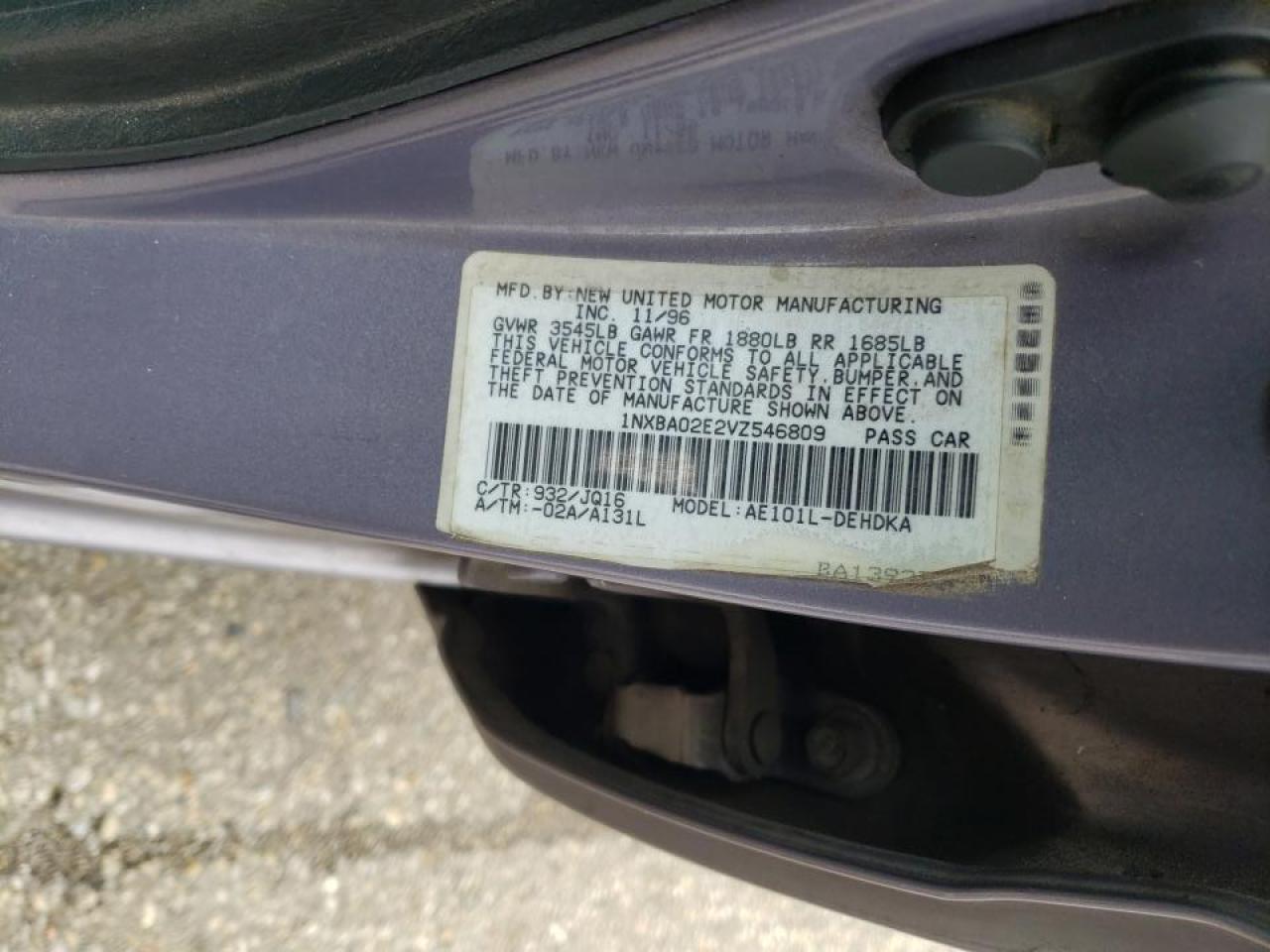 Photo 10 from auction – 1997 TOYOTA COROLLA BA with VIN 1NXBA02E2VZ546809