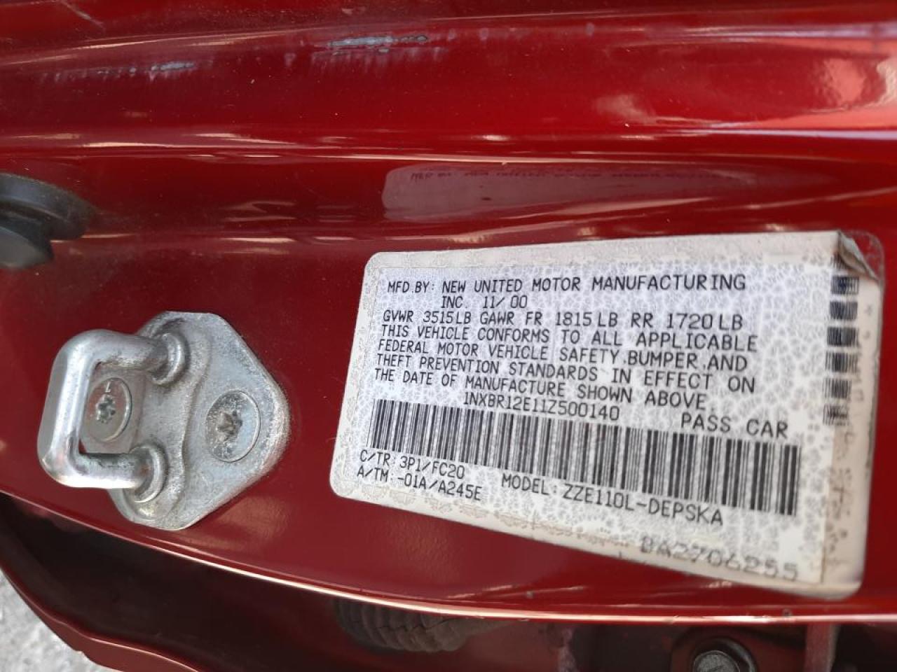 Photo 10 from auction – 2001 TOYOTA COROLLA LE with VIN 1NXBR12E11Z500140