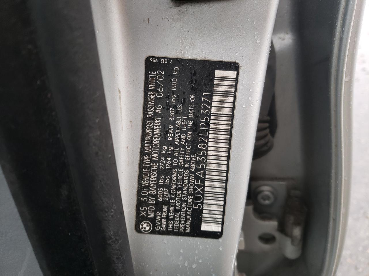 Photo 10 from auction – 2002 BMW X5 with VIN 5UXFA53582LP53271