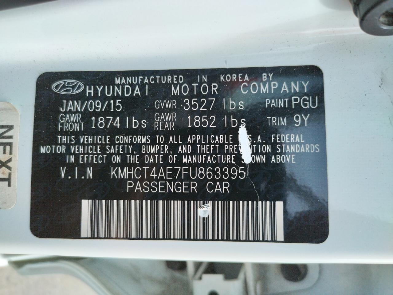 Photo 10 from auction – 2015 HYUNDAI ACCENT GLS with VIN KMHCT4AE7FU863395
