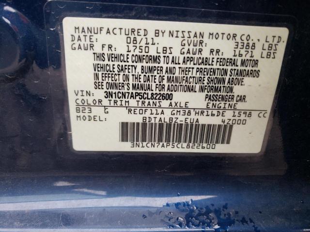 Photo 10 from auction – 2012 NISSAN VERSA S with VIN 3N1CN7AP5CL822600
