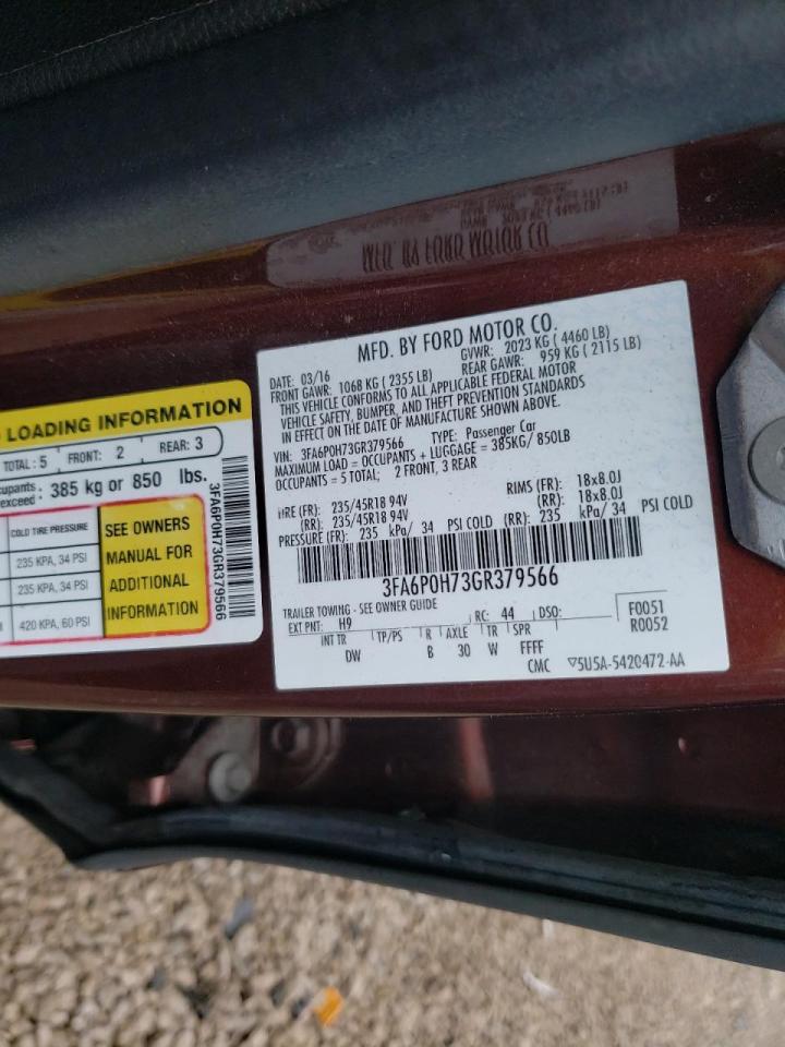 Photo 10 from auction – 2016 FORD FUSION SE with VIN 3FA6P0H73GR379566
