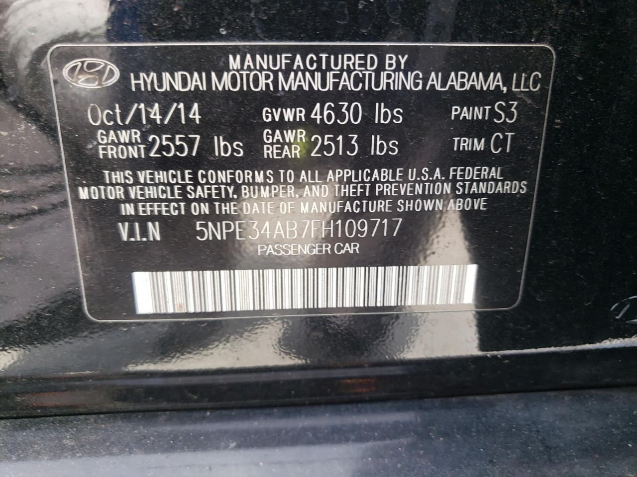 Photo 10 from auction – 2015 HYUNDAI SONATA SPO with VIN 5NPE34AB7FH109717