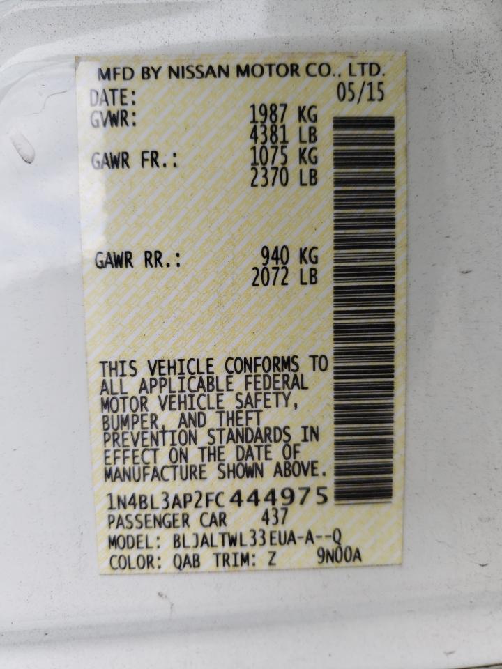 Photo 11 from auction – 2015 NISSAN ALTIMA 3.5 with VIN 1N4BL3AP2FC444975