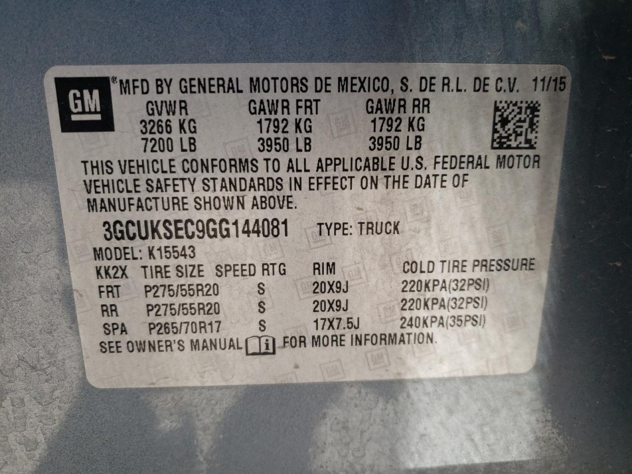 Photo 10 from auction – 2016 CHEVROLET SILVERADO with VIN 3GCUKSEC9GG144081