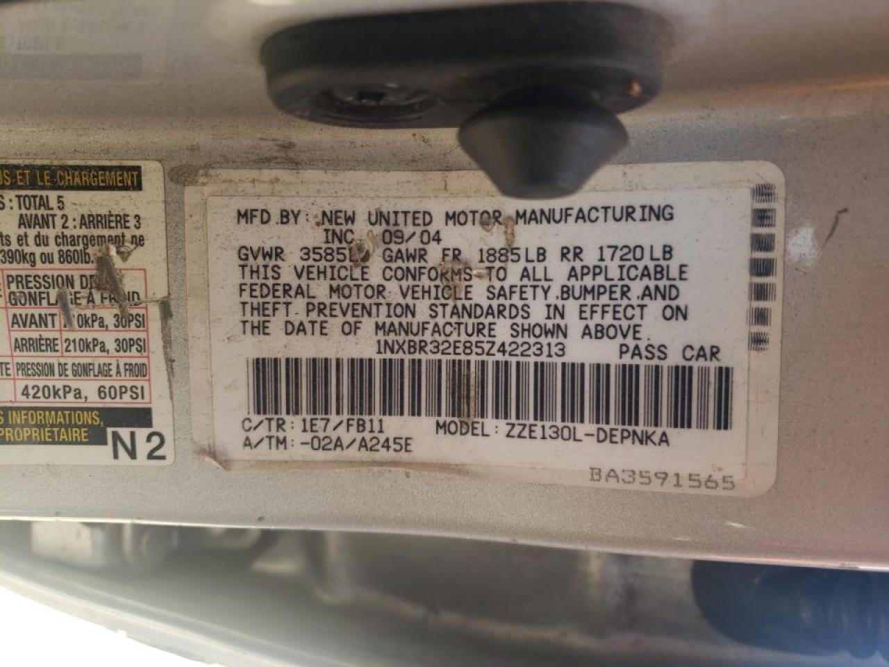 Photo 10 from auction – 2005 TOYOTA COROLLA CE with VIN 1NXBR32E85Z422313