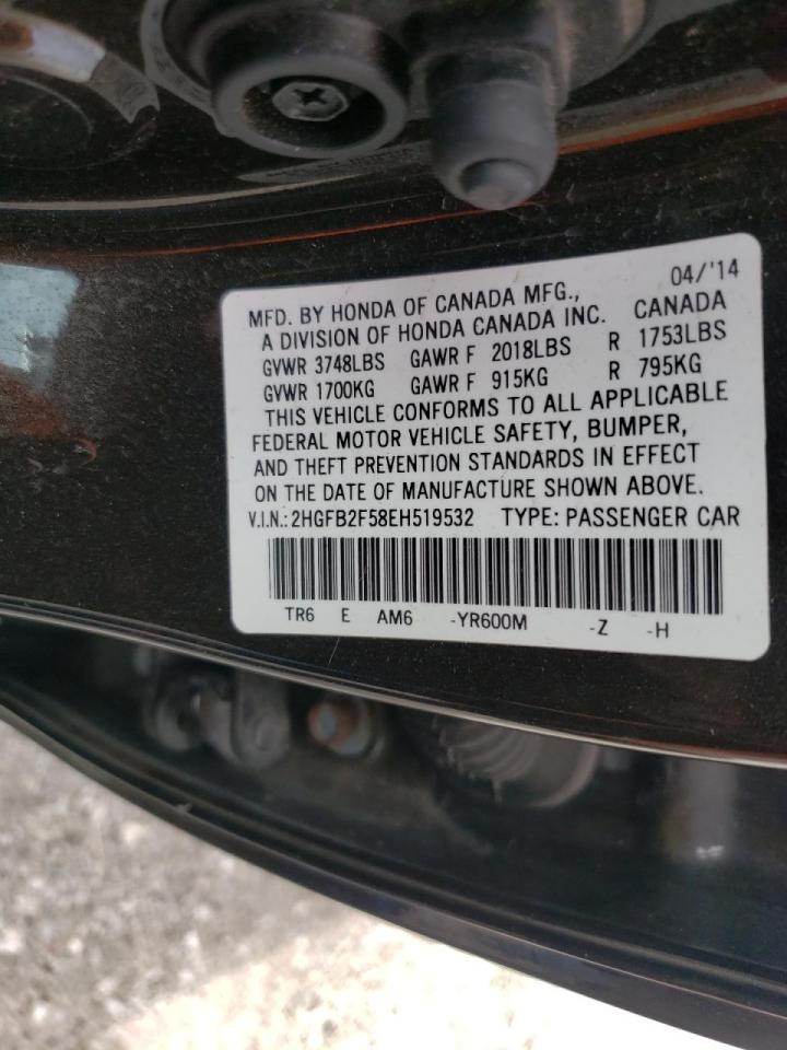 Photo 10 from auction – 2014 HONDA CIVIC LX with VIN 2HGFB2F58EH519532