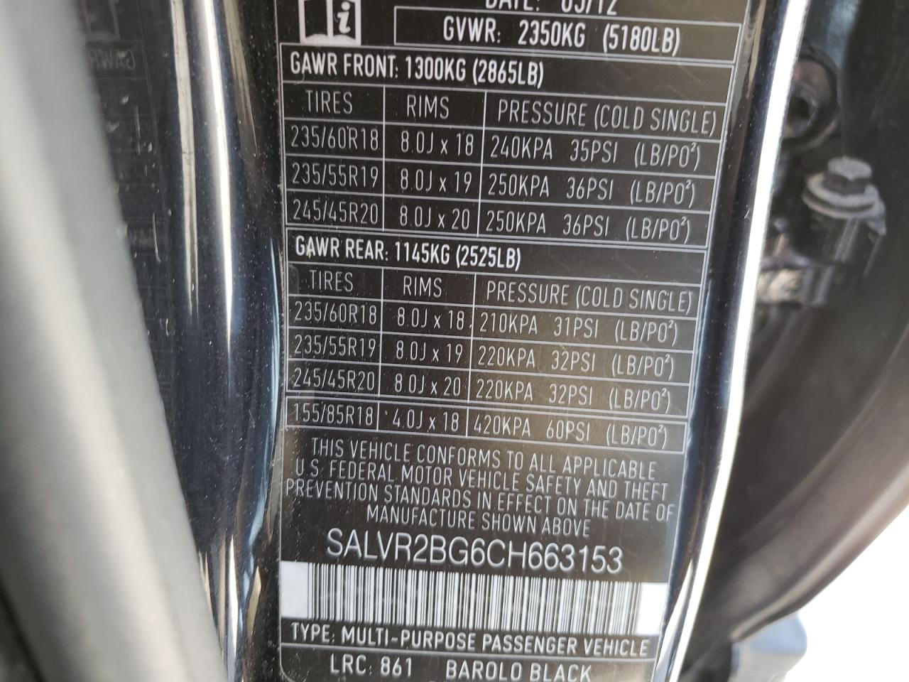 Photo 10 from auction – 2012 LAND ROVER RANGE ROVE with VIN SALVR2BG6CH663153