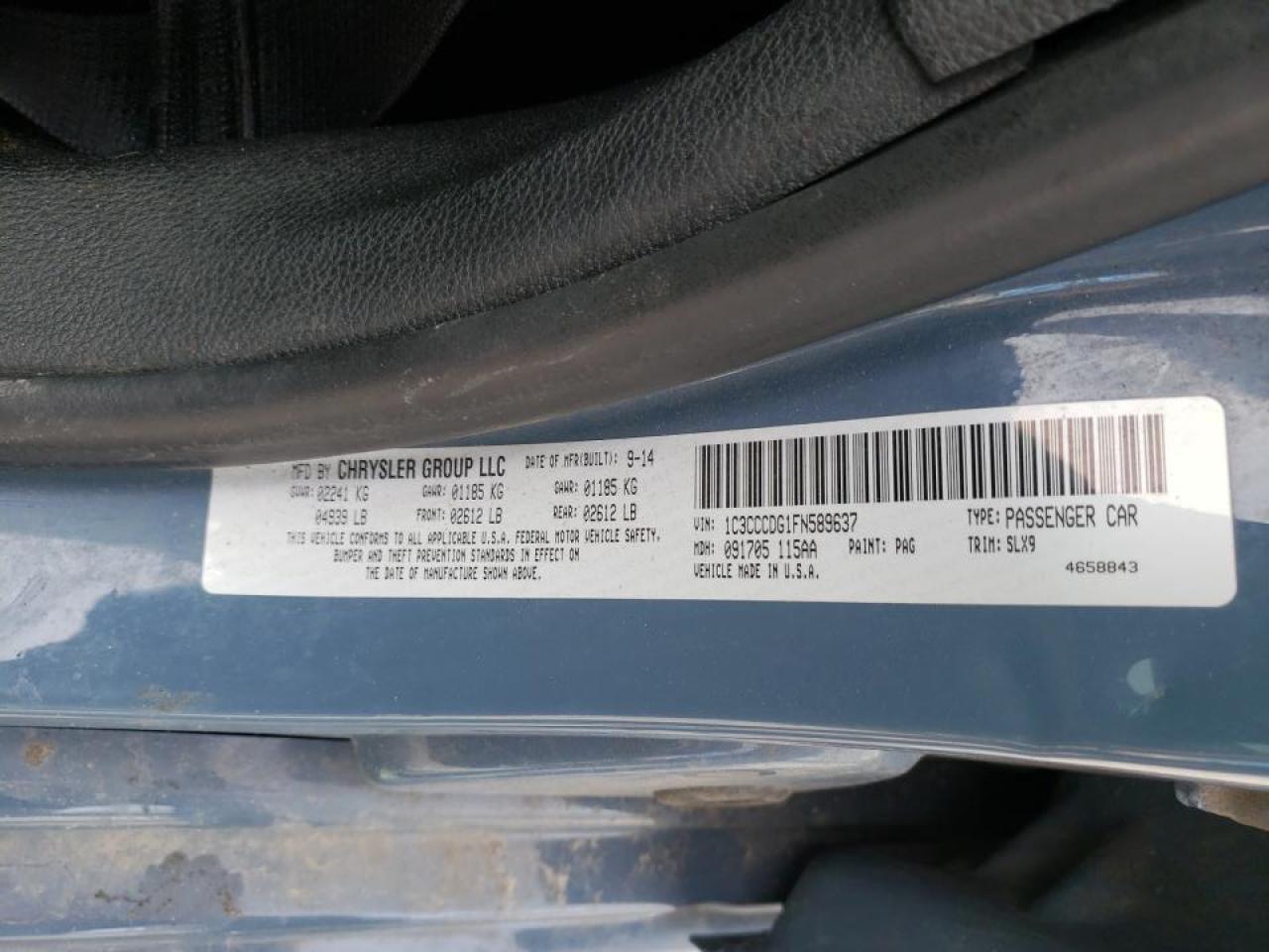 Photo 10 from auction – 2015 CHRYSLER 200 S with VIN 1C3CCCDG1FN589637
