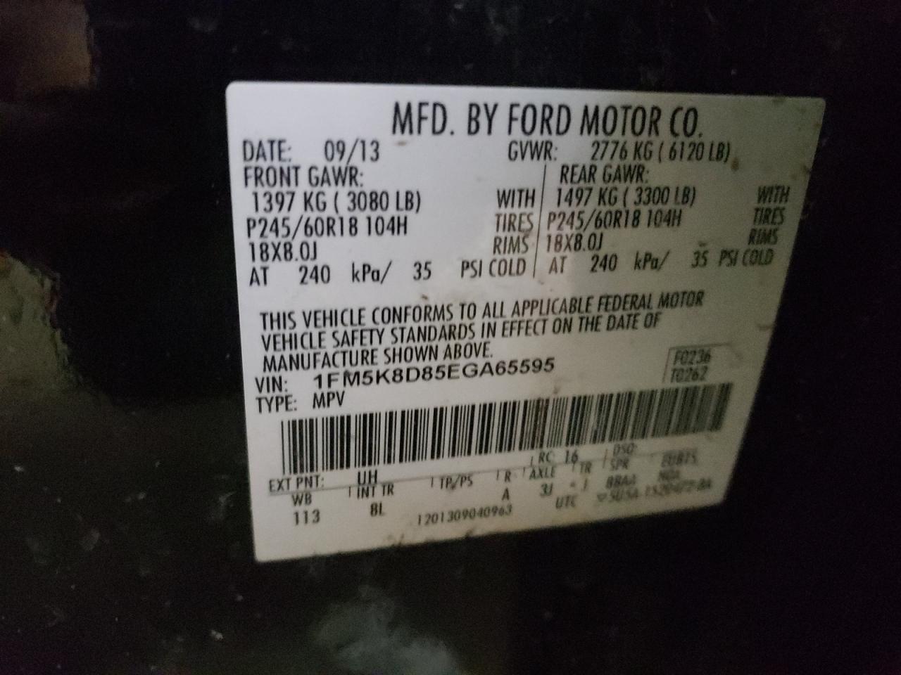 صورة رقم 10 من المزاد - 2014 FORD EXPLORER X مع VIN 1FM5K8D85EGA65595