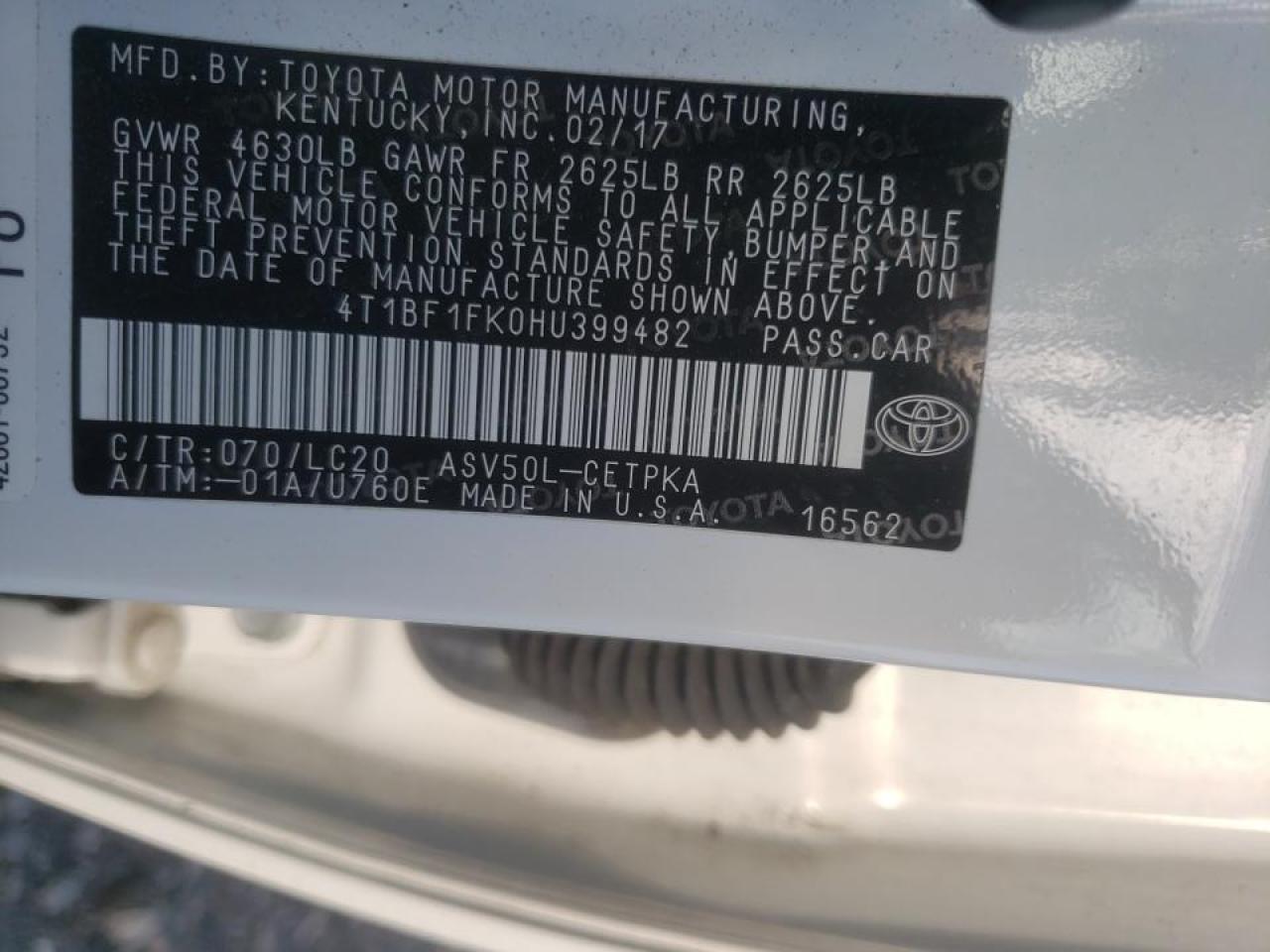 Photo 10 from auction – 2017 TOYOTA CAMRY LE with VIN 4T1BF1FK0HU399482