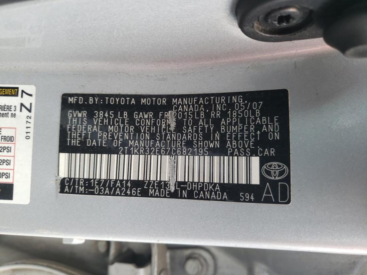 Photo 10 from auction – 2007 TOYOTA MATRIX S with VIN 2T1KR32E67C682195