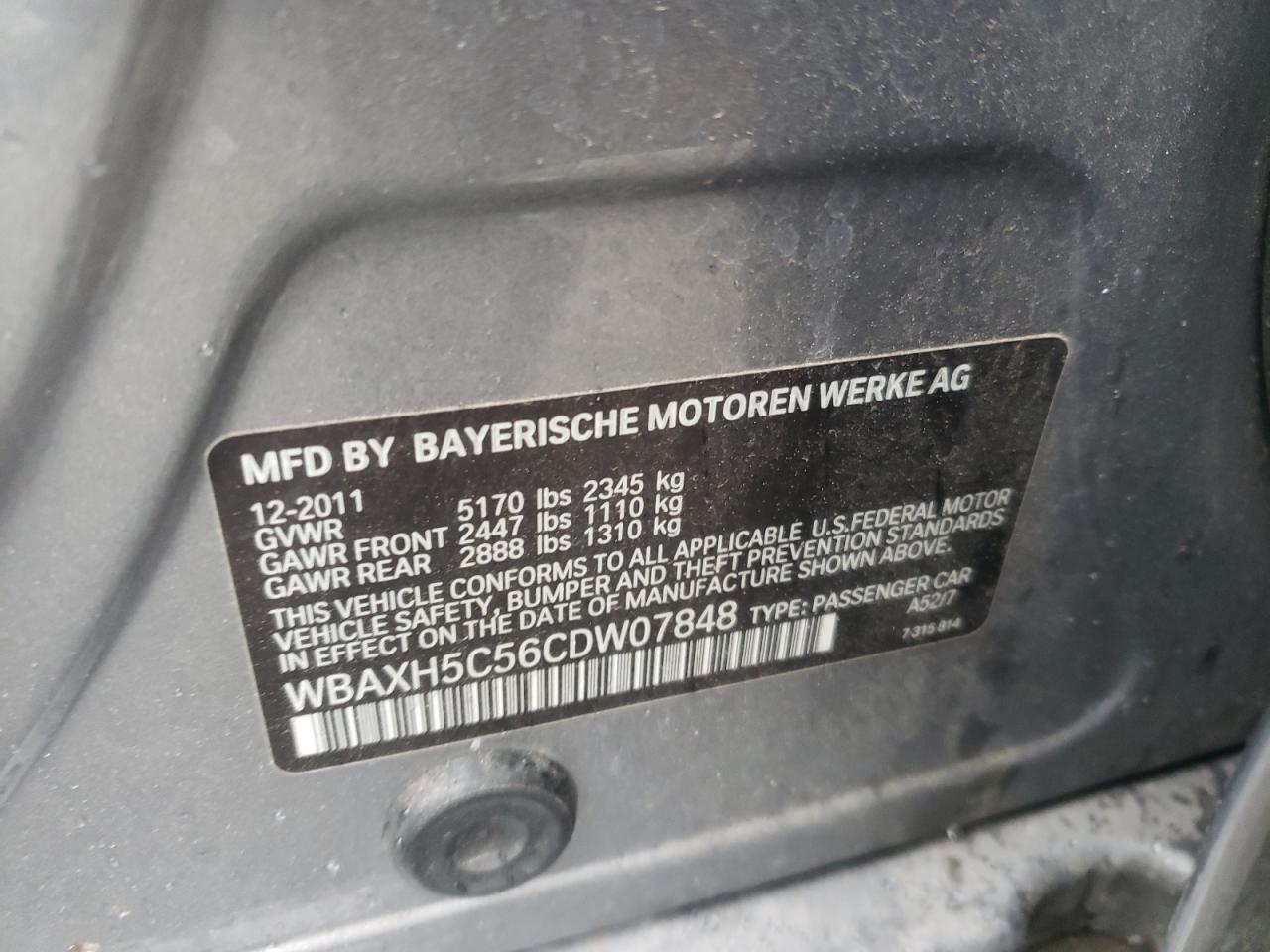 Photo 10 from auction – 2012 BMW 528 XI with VIN WBAXH5C56CDW07848