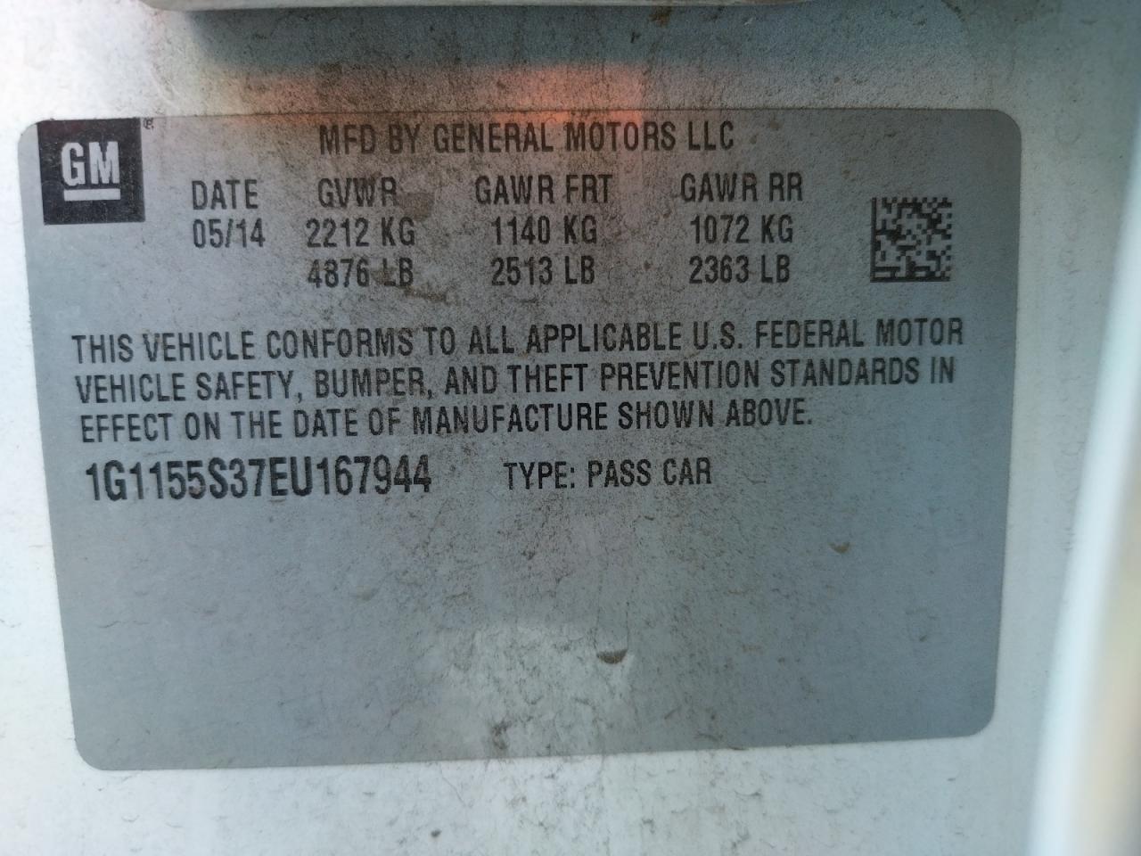 Photo 10 from auction – 2014 CHEVROLET IMPALA LTZ with VIN 1G1155S37EU167944