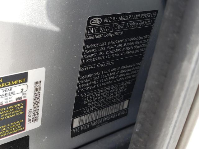 Photo 10 from auction – 2017 LAND ROVER RANGE ROVE with VIN SALWR2FE3HA142923
