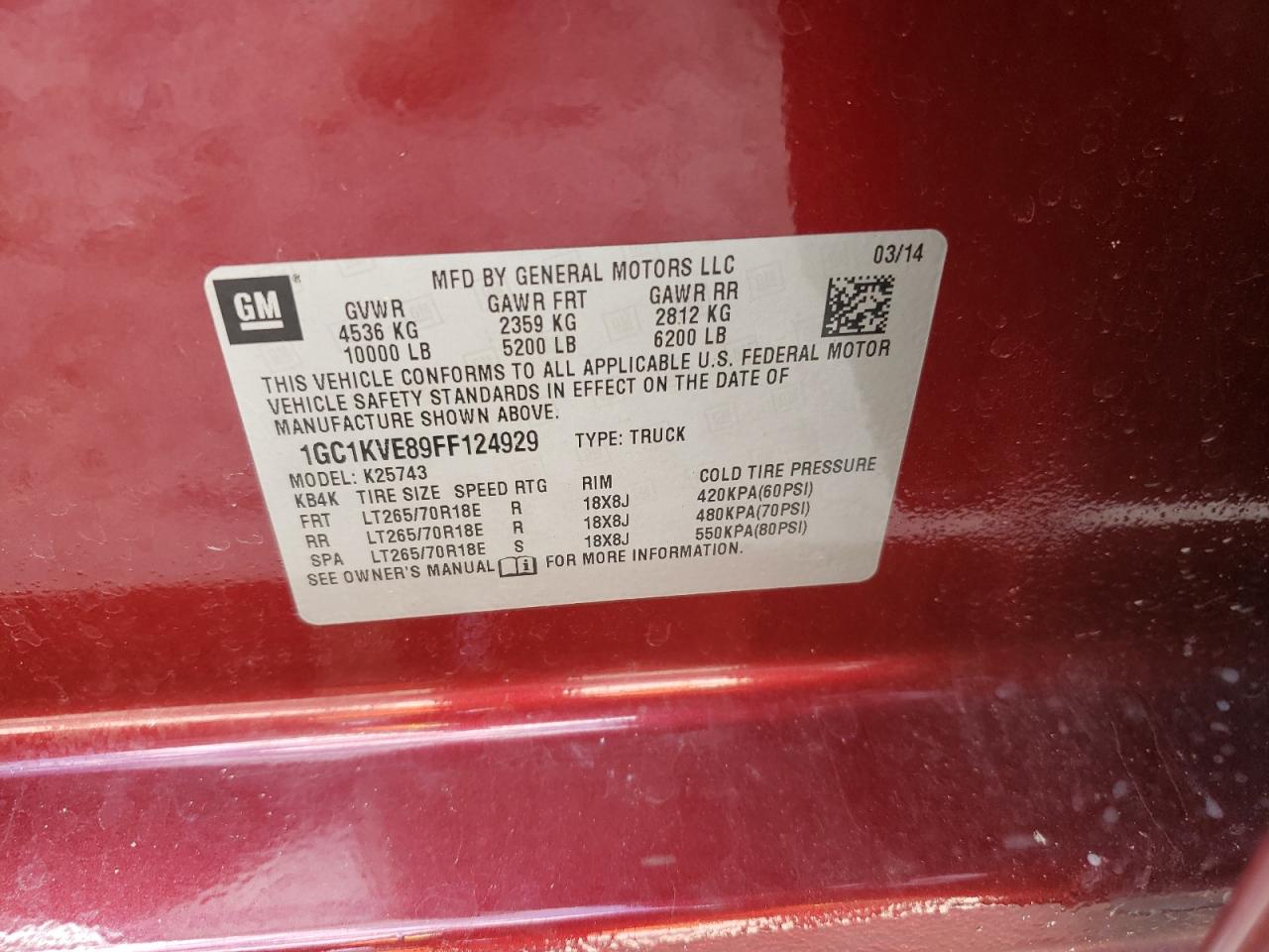 Photo 10 from auction – 2015 CHEVROLET SILVERADO with VIN 1GC1KVE89FF124929