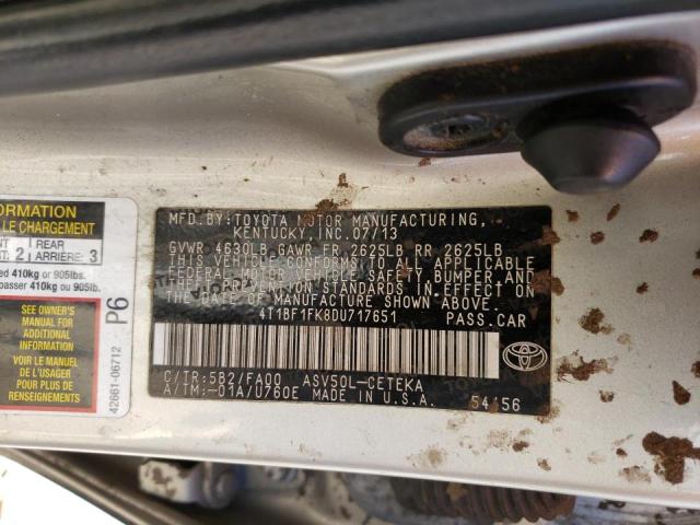 Photo 10 from auction – 2013 TOYOTA CAMRY L with VIN 4T1BF1FK8DU717651