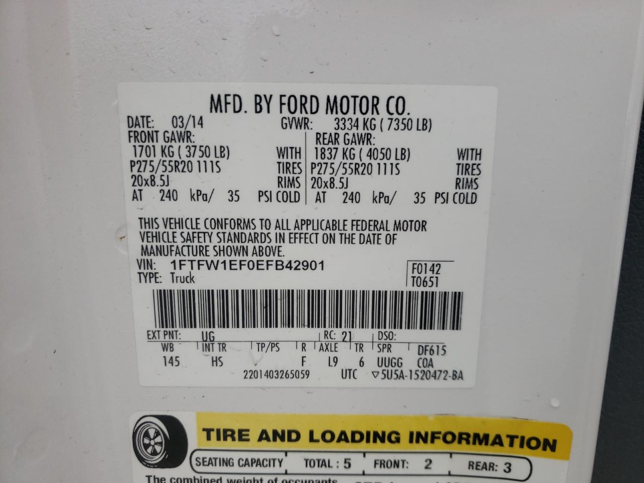 Photo 10 from auction – 2014 FORD F150 SUPER with VIN 1FTFW1EF0EFB42901