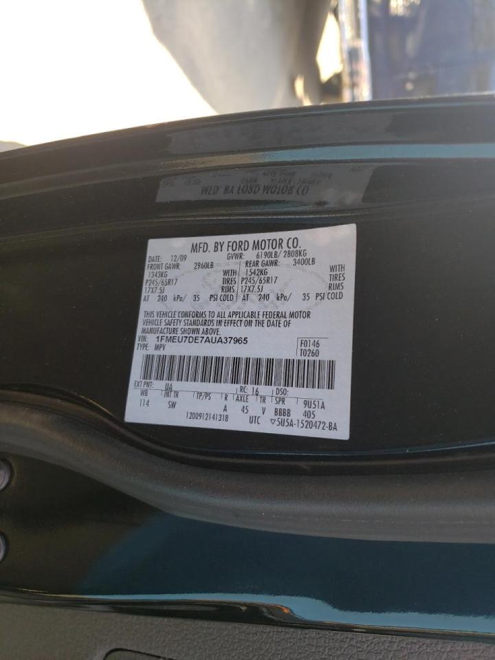 Photo 10 from auction – 2010 FORD EXPLORER X with VIN 1FMEU7DE7AUA37965