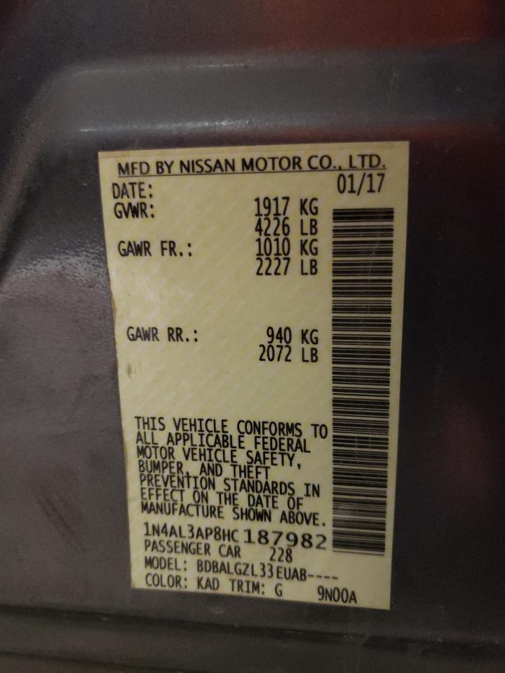 Photo 10 from auction – 2017 NISSAN ALTIMA 2.5 with VIN 1N4AL3AP8HC187982