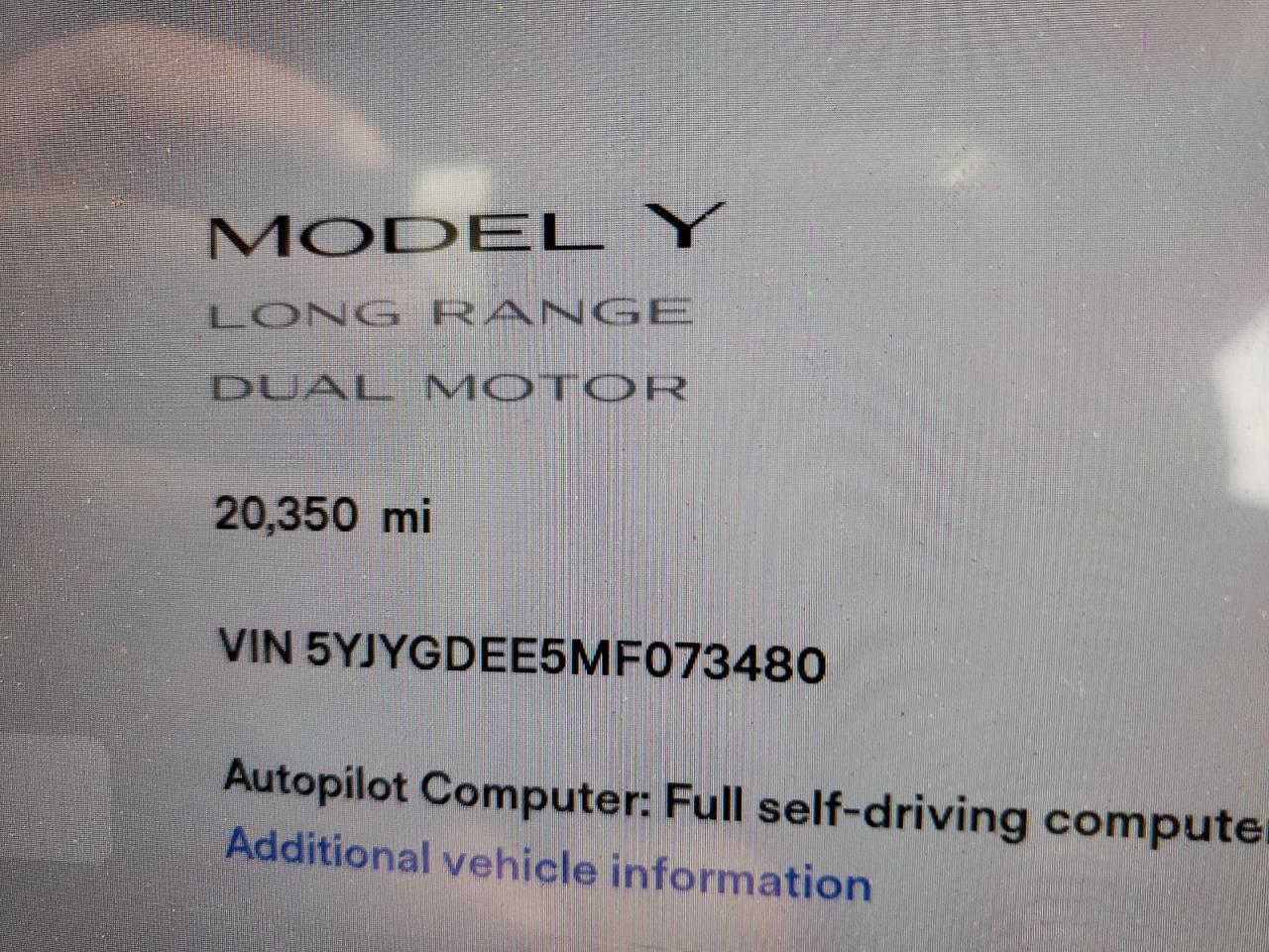 Photo 8 from auction – 2021 TESLA MODEL Y with VIN 5YJYGDEE5MF073480