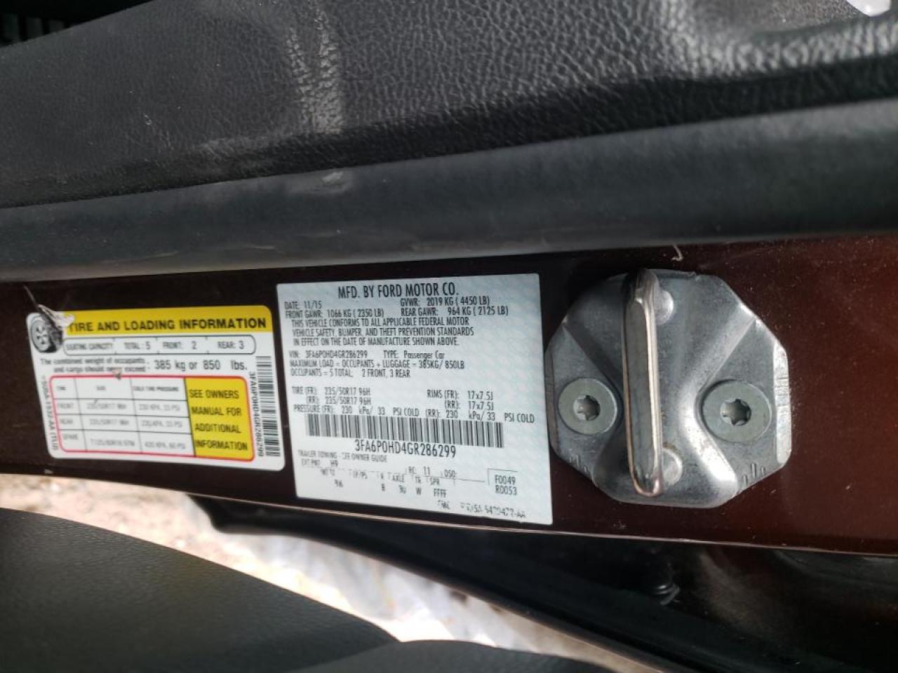 Photo 10 from auction – 2016 FORD FUSION SE with VIN 3FA6P0HD4GR286299