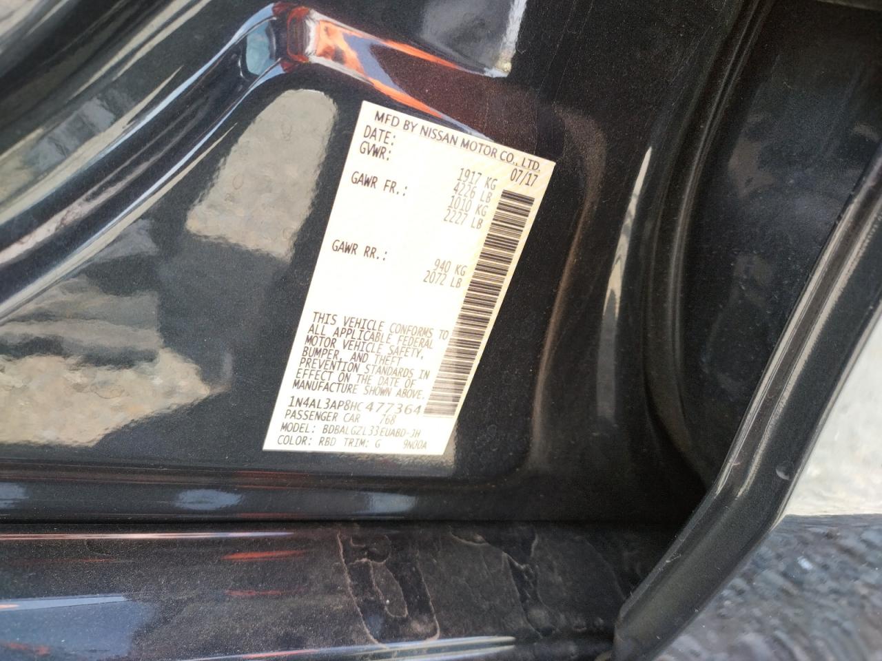 Photo 10 from auction – 2017 NISSAN ALTIMA 2.5 with VIN 1N4AL3AP8HC477364