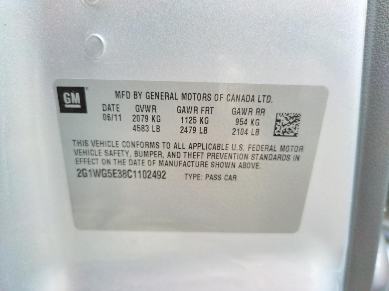 Photo 10 from auction – 2012 CHEVROLET IMPALA LT with VIN 2G1WG5E38C1102492