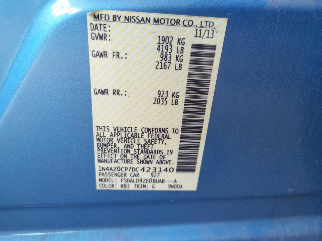 Photo 10 from auction – 2013 NISSAN LEAF S with VIN 1N4AZ0CP7DC423140