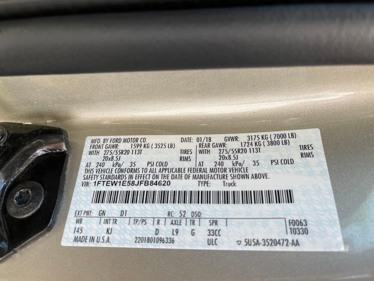 Photo 10 from auction – 2018 FORD F150 SUPER with VIN 1FTEW1E58JFB84620