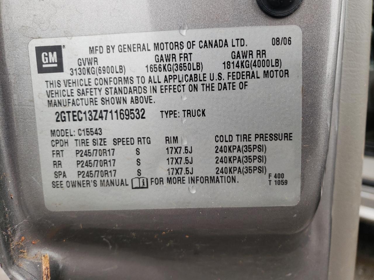 Photo 10 from auction – 2007 GMC NEW SIERRA with VIN 2GTEC13Z471169532