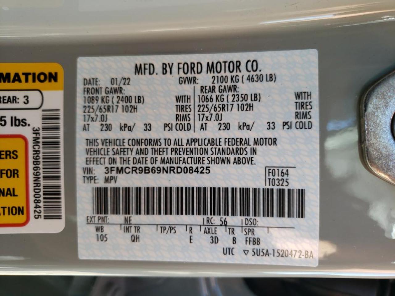 Photo 10 from auction – 2022 FORD BRONCO with VIN 3FMCR9B69NRD08425