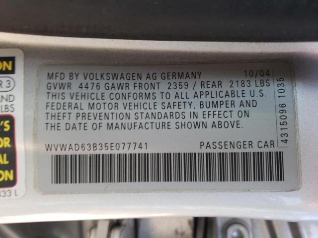 Photo 10 from auction – 2005 VOLKSWAGEN PASSAT GLS with VIN WVWAD63B35E077741