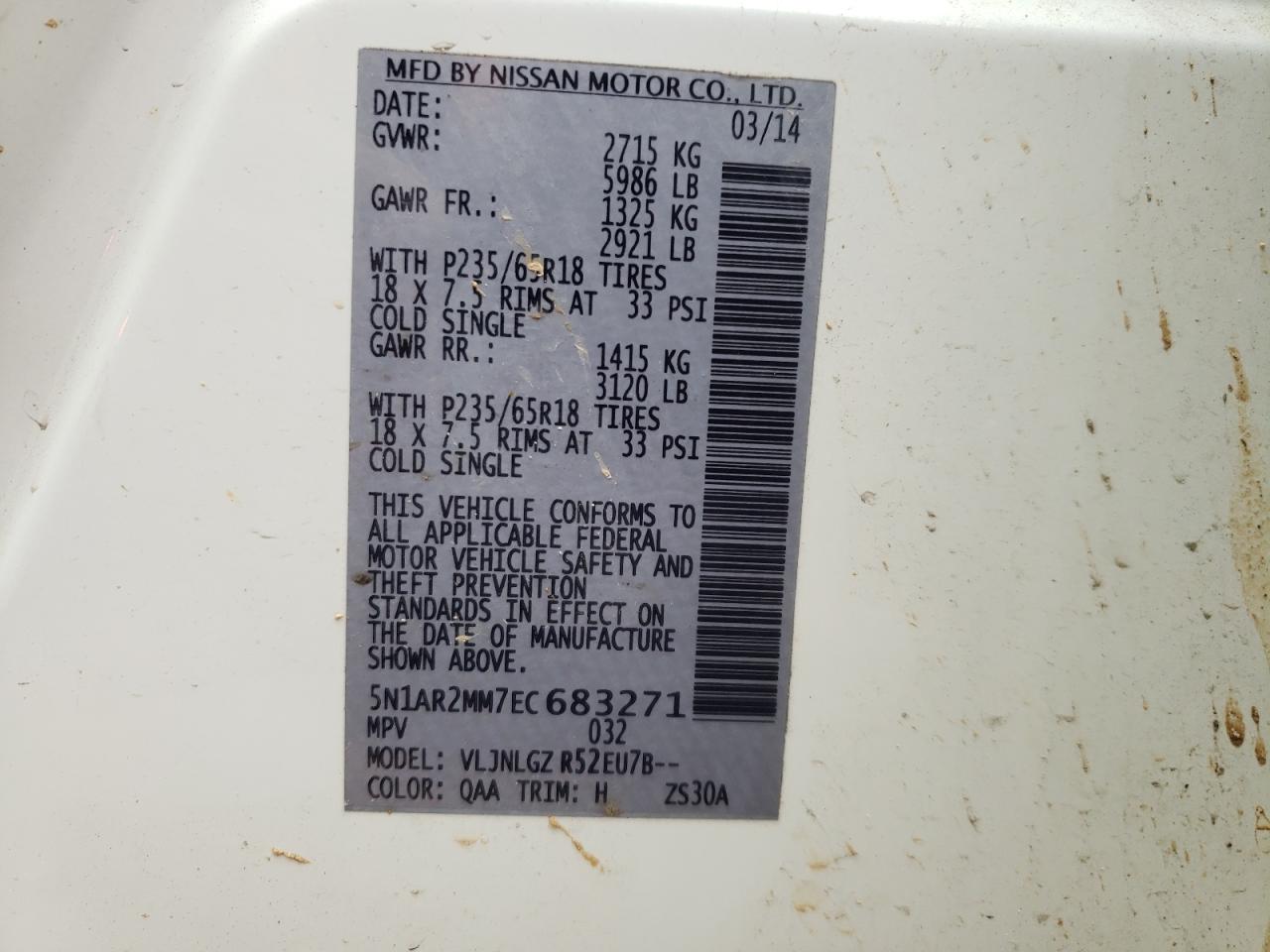 Photo 10 from auction – 2014 NISSAN PATHFINDER with VIN 5N1AR2MM7EC683271