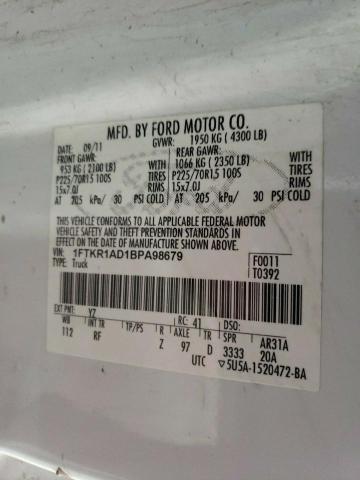 Photo 10 from auction – 2011 FORD RANGER with VIN 1FTKR1AD1BPA98679